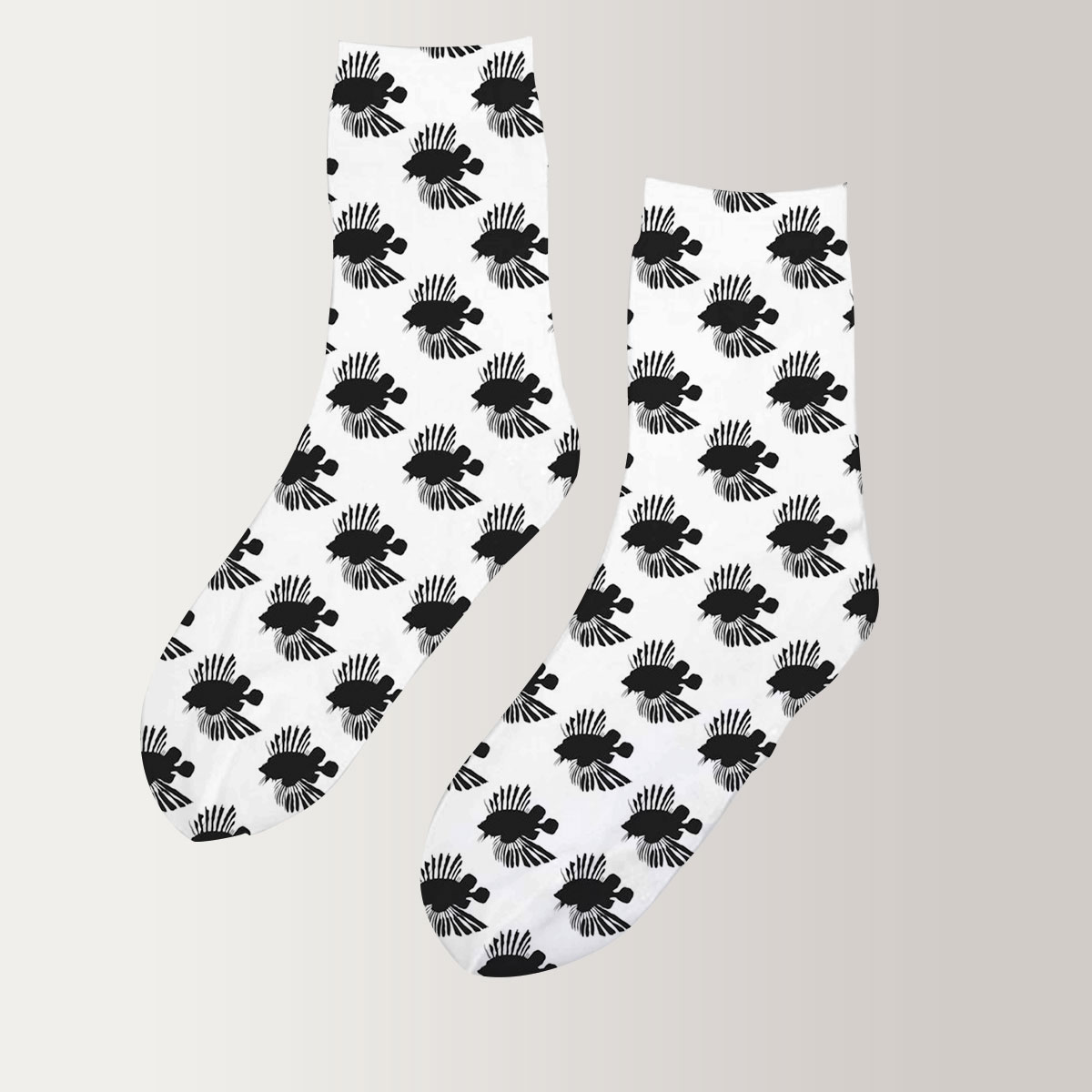Black Lionfish On White 3D Socks
