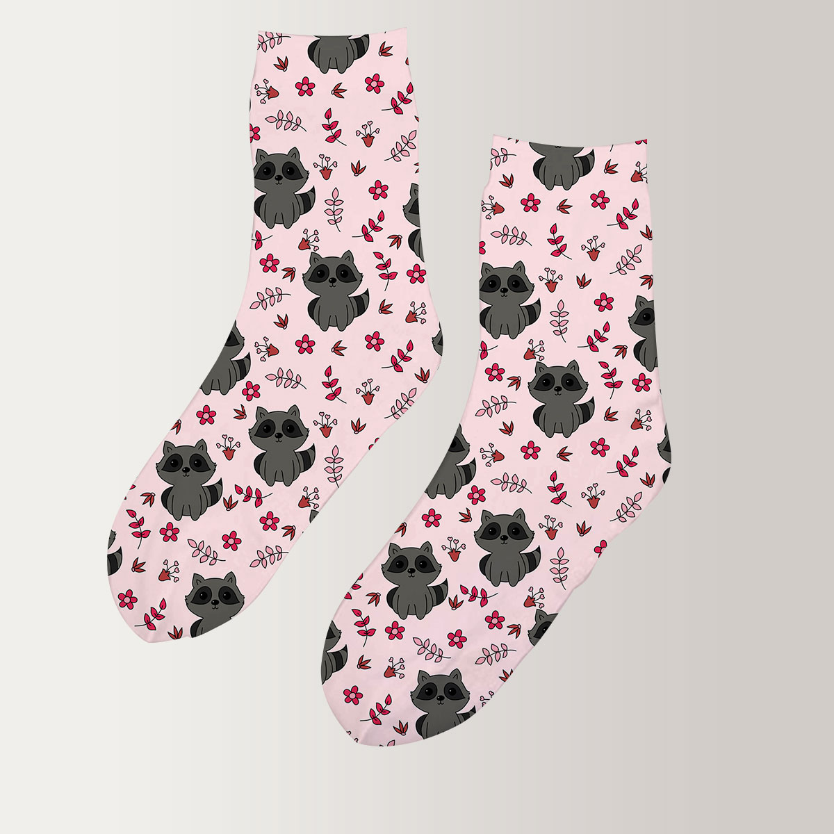 Black Raccoon Pink 3D Socks