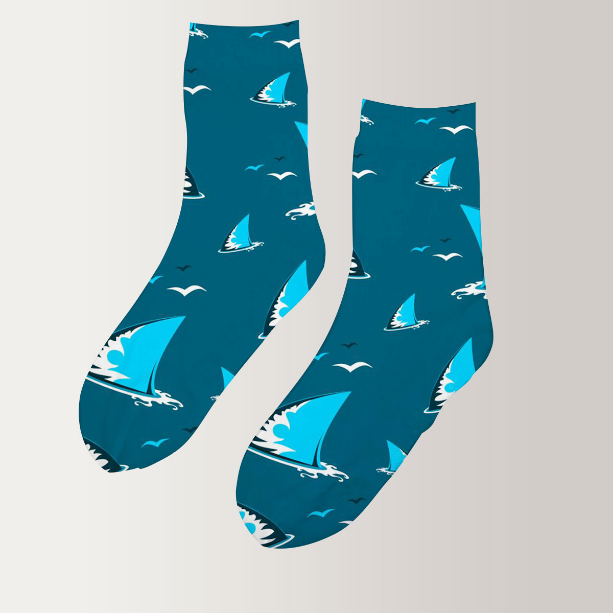Blue Great White Shark Fin 3D Socks