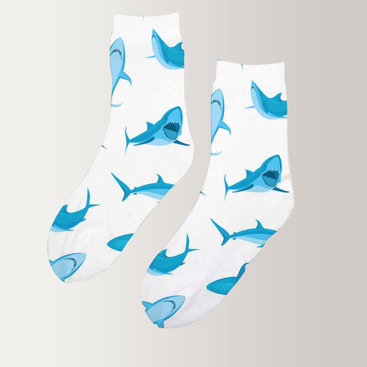 Blue Great White Shark On White 3D Socks