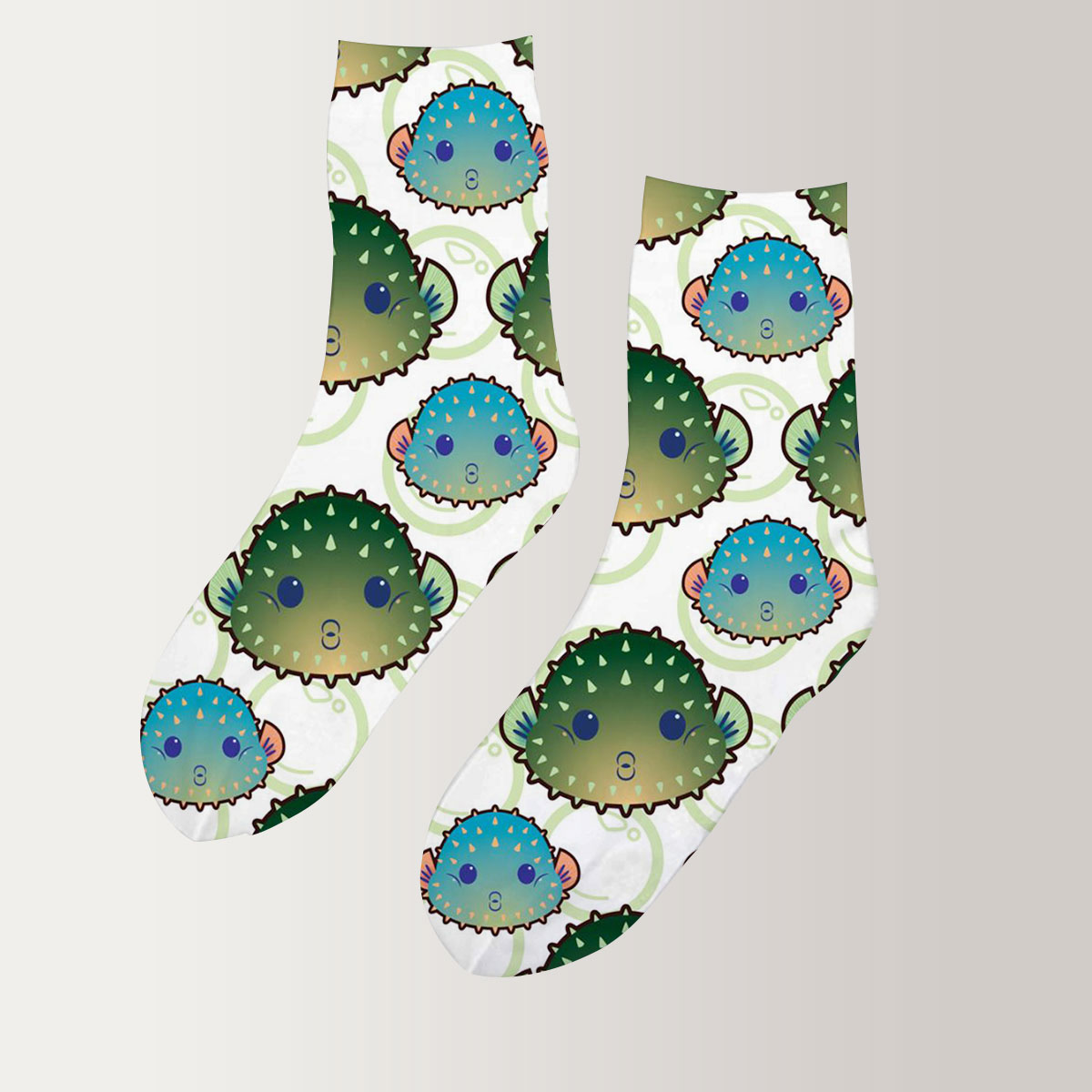 Blue Green Puffer Fish Monogram 3D Socks