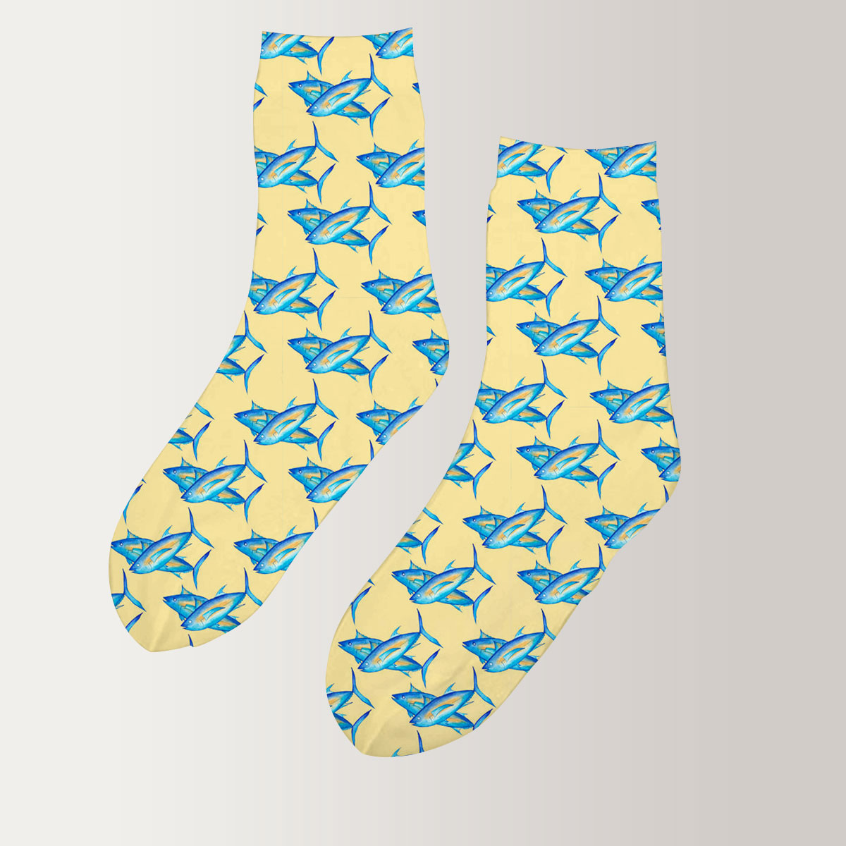 Blue Tuna Fish On Yellow Monogram 3D Socks