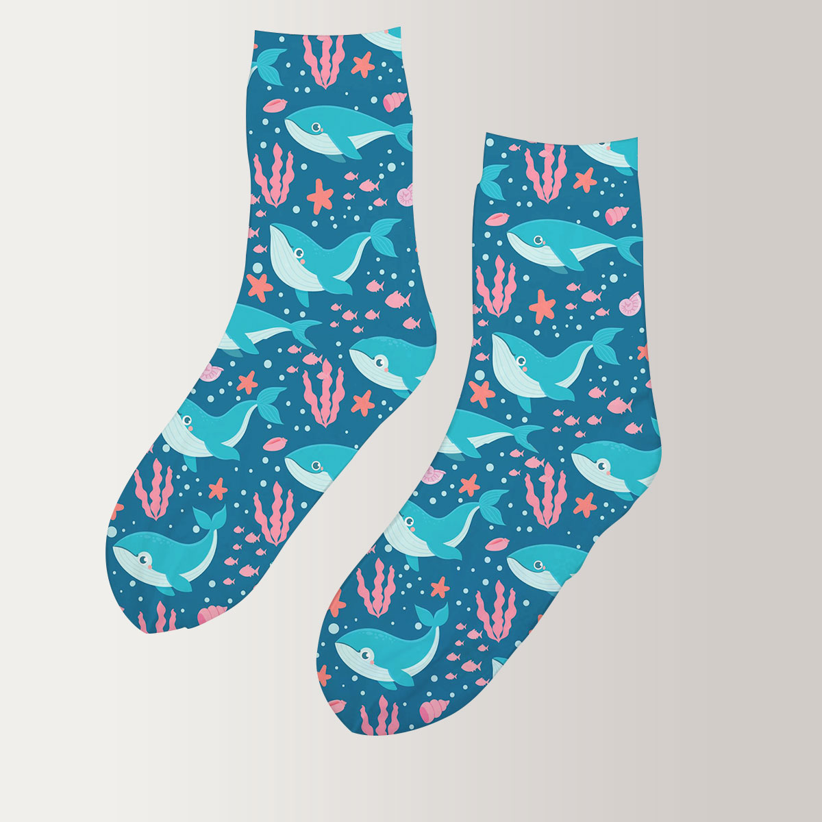 Blue Whale Pink Fish 3D Socks