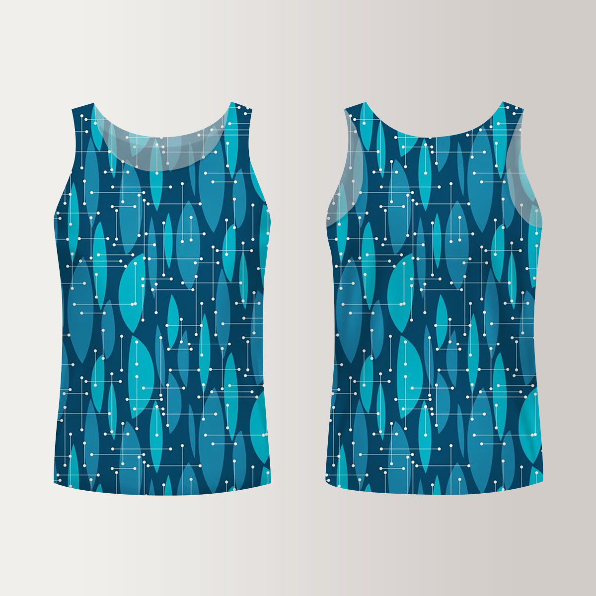 Blue Color Abstract Mid Century Unisex Tank Top