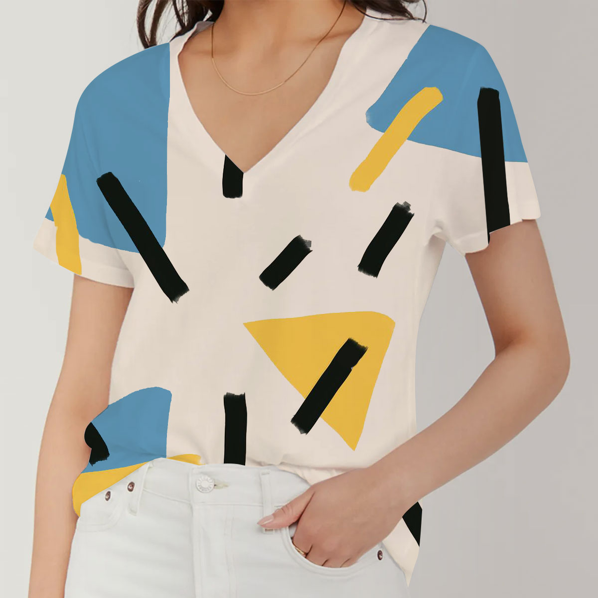 Abstract 80s Aesthetic Geometric Shape V-Neck Women's T-Shirt