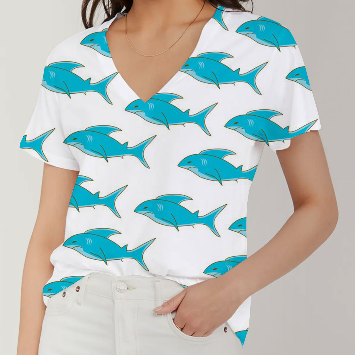 Alien Great White Shark V-Neck Women's T-Shirt