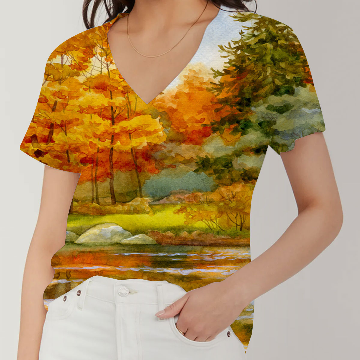 Autumn Forest V-Neck Women's T-Shirt