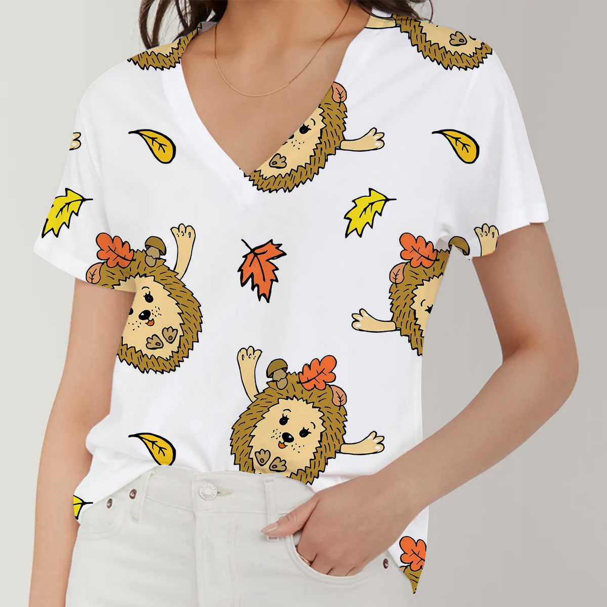Autumn Princess Hedgehog V-Neck Women's T-Shirt