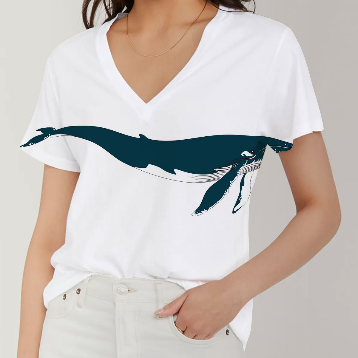 Beautiful Blue Whale V-Neck Women's T-Shirt