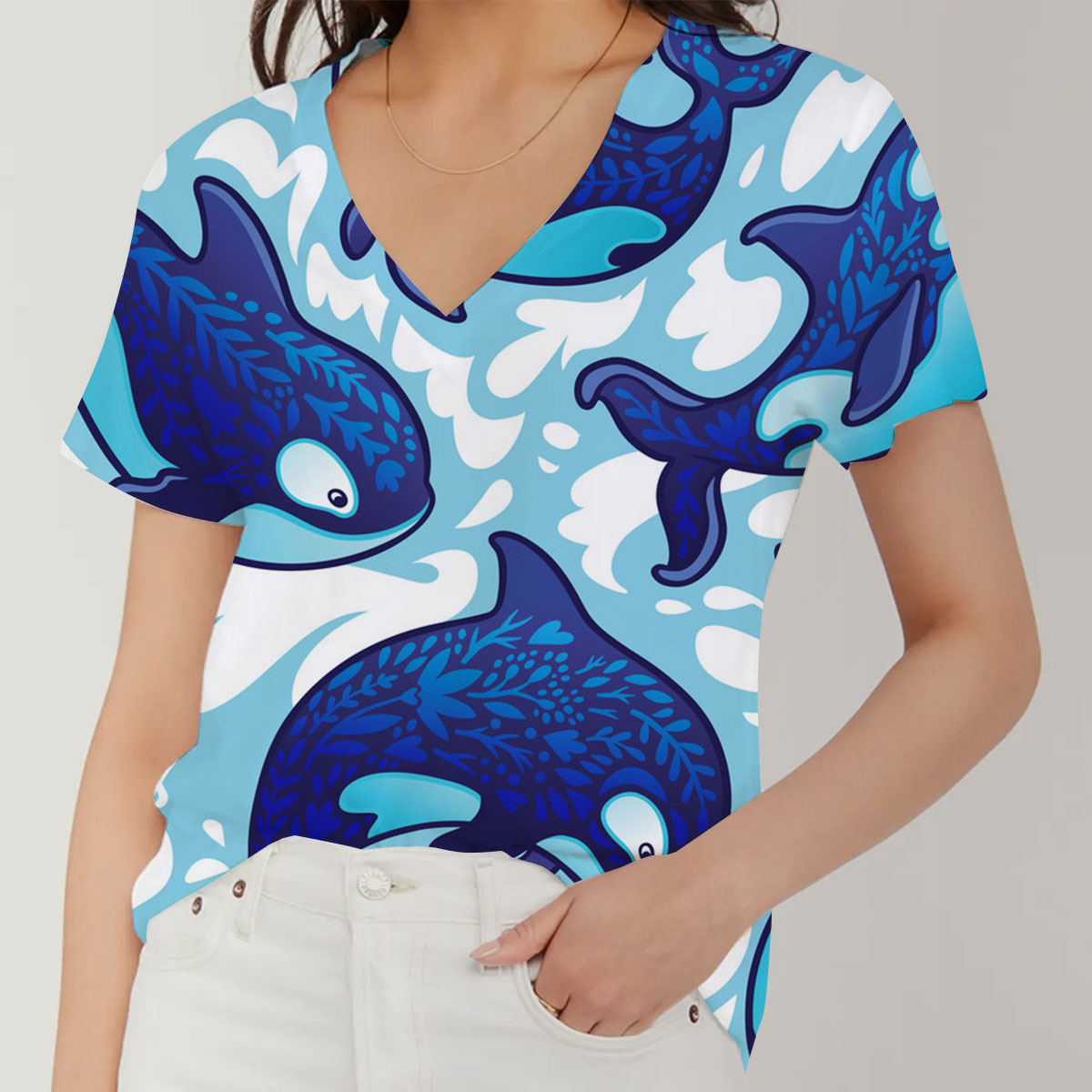 Beautiful Orca Whale V-Neck Women's T-Shirt
