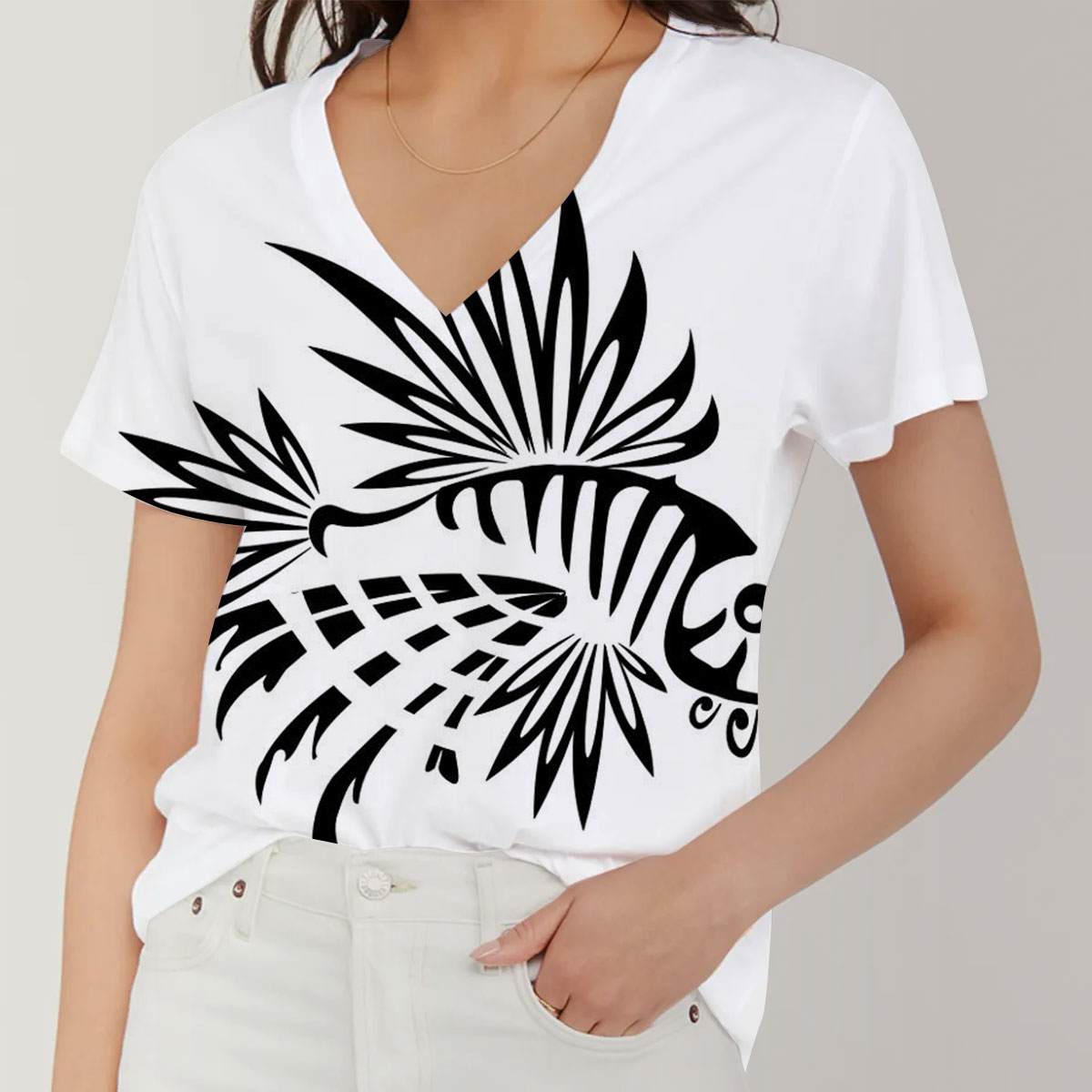 Black Lionfish V-Neck Women's T-Shirt