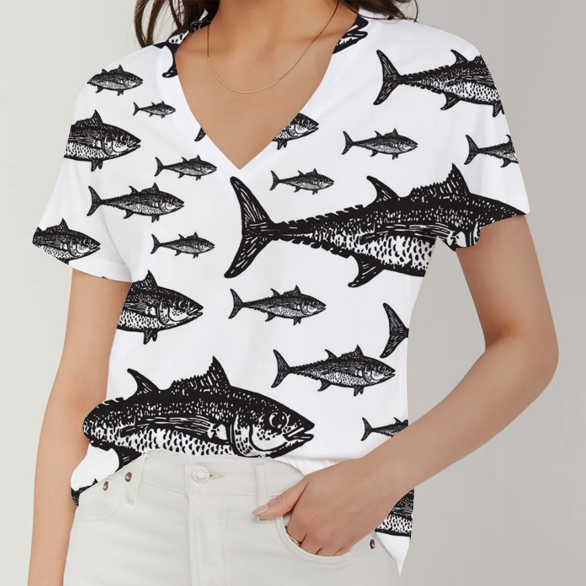 Black Tuna V-Neck Women's T-Shirt