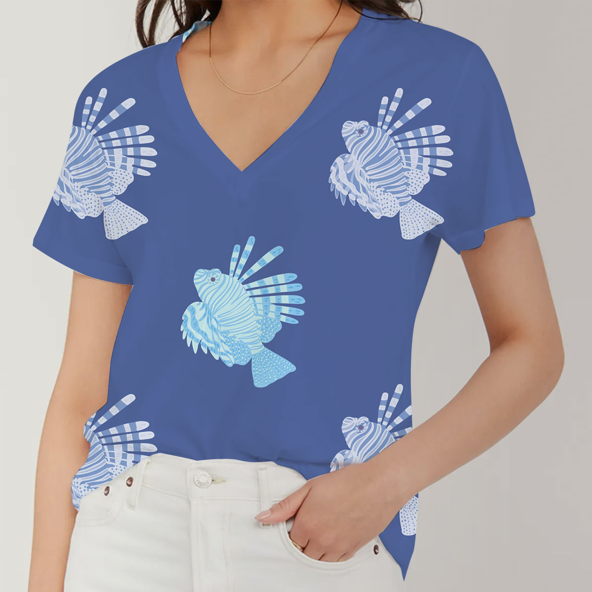 Blue Lionfish V-Neck Women's T-Shirt