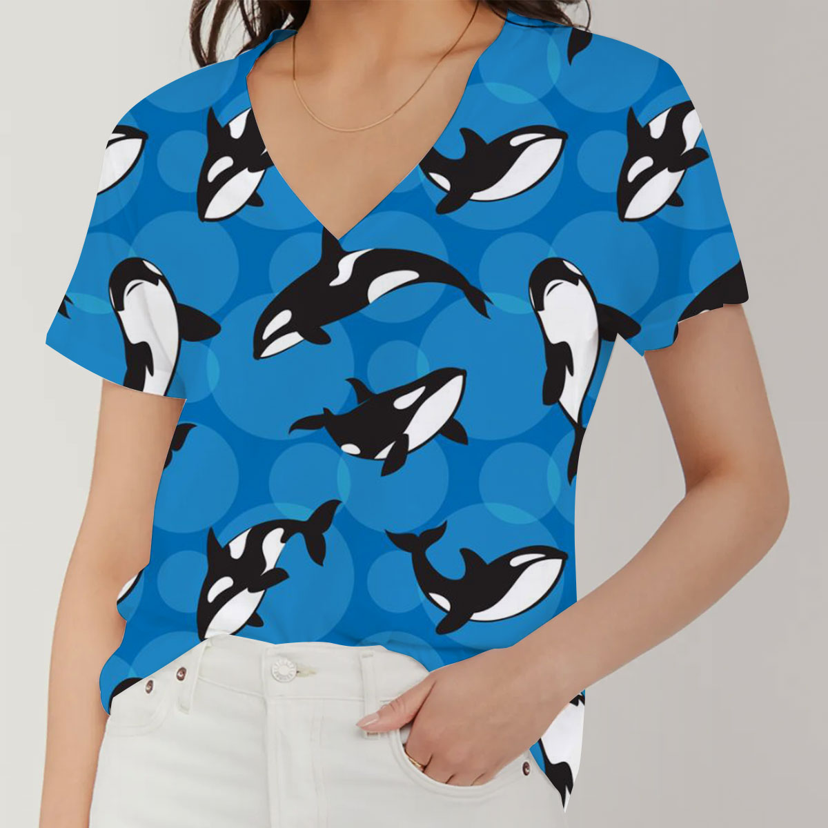 Blue Ocean Orca Monogram V-Neck Women's T-Shirt