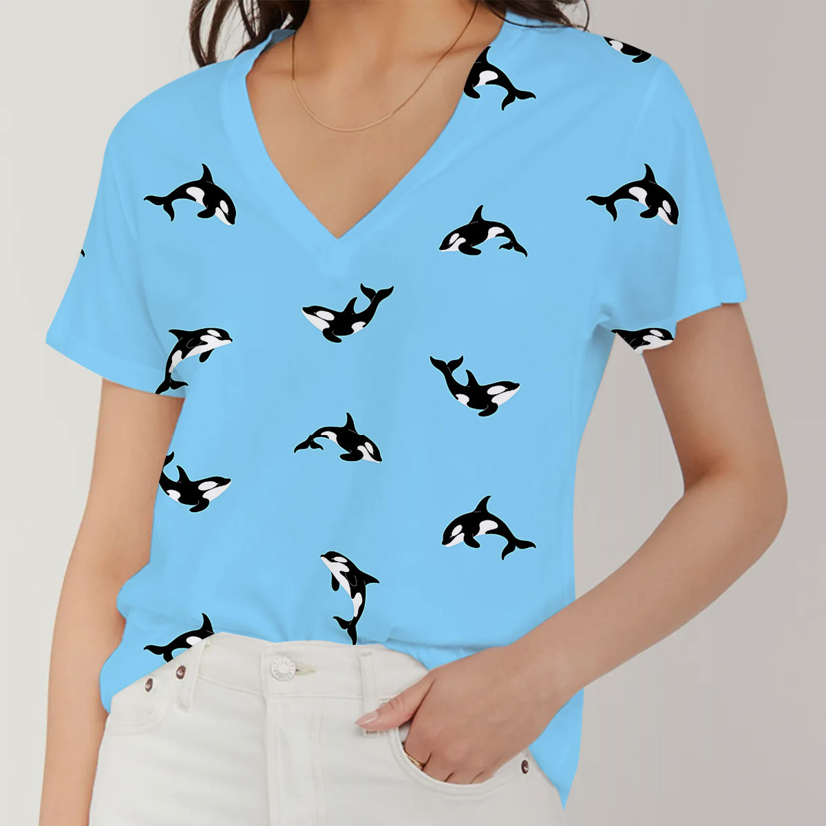 Blue Sky Orca V-Neck Women's T-Shirt