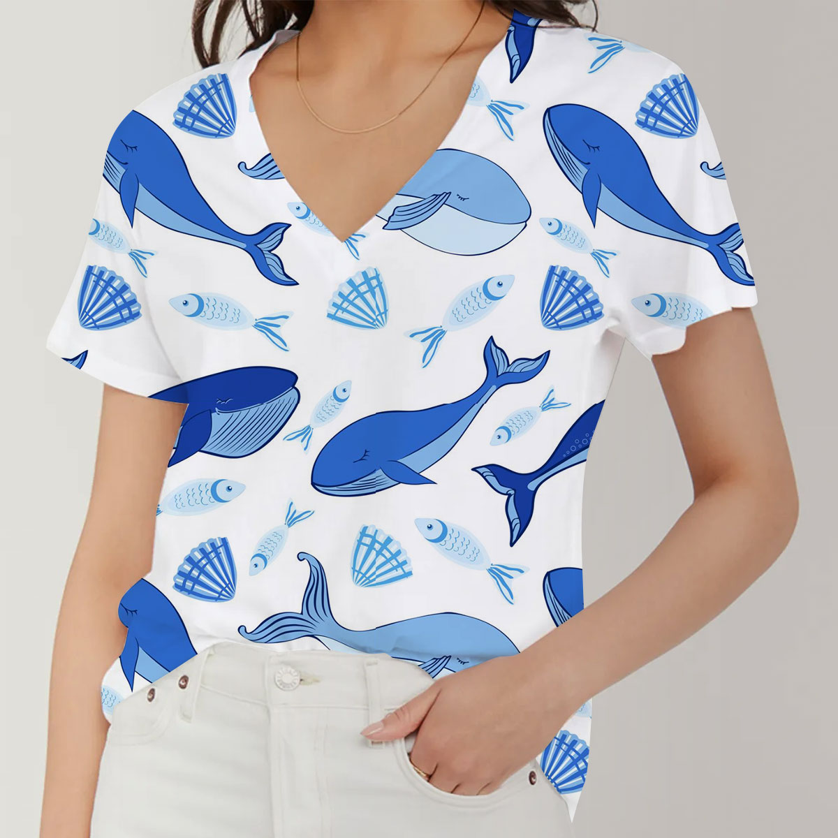 Blue Whale Monogram V-Neck Women's T-Shirt