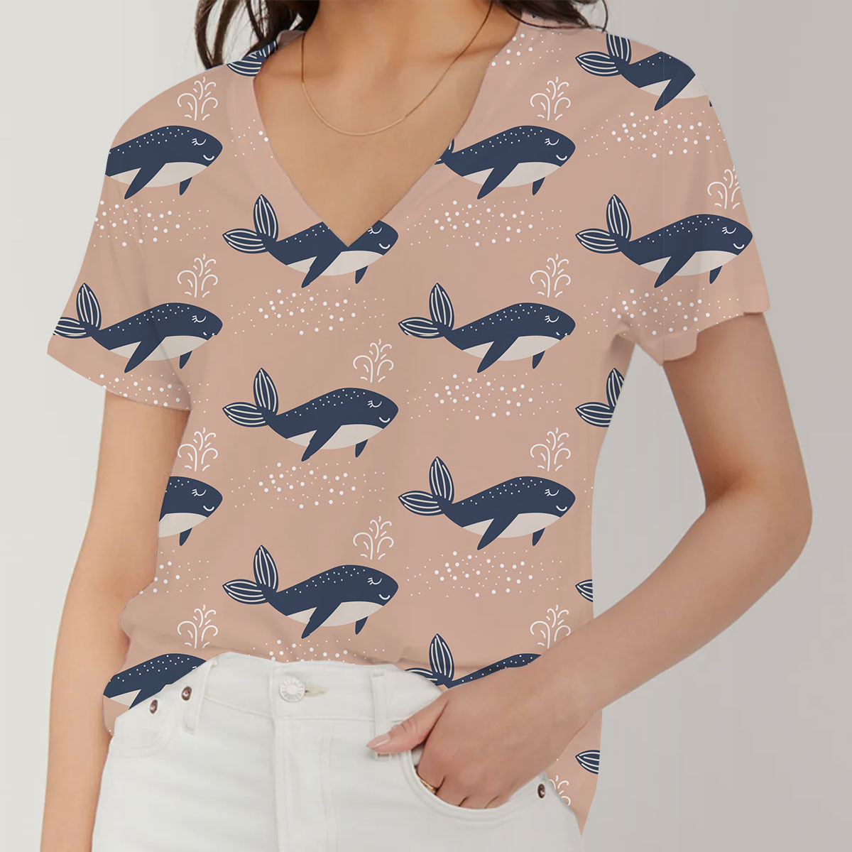 Blue Whale On Brown V-Neck Women's T-Shirt