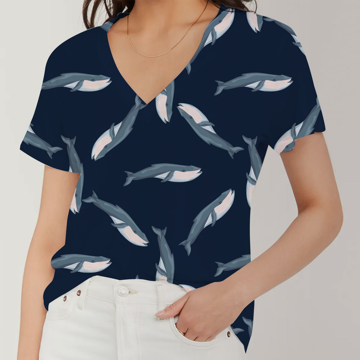 Blue Whale On Dark V-Neck Women's T-Shirt