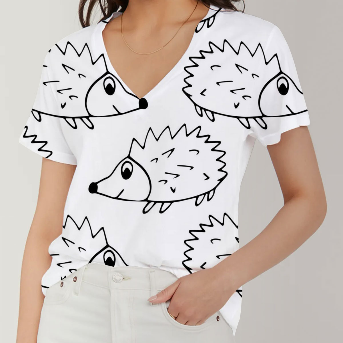 BnW Hedgehog V-Neck Women's T-Shirt