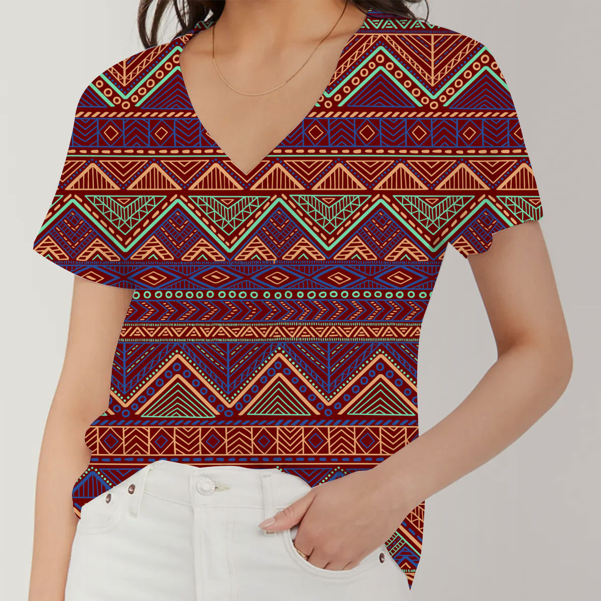 Bohemian Style Tribal Ethnic V-Neck Women's T-Shirt