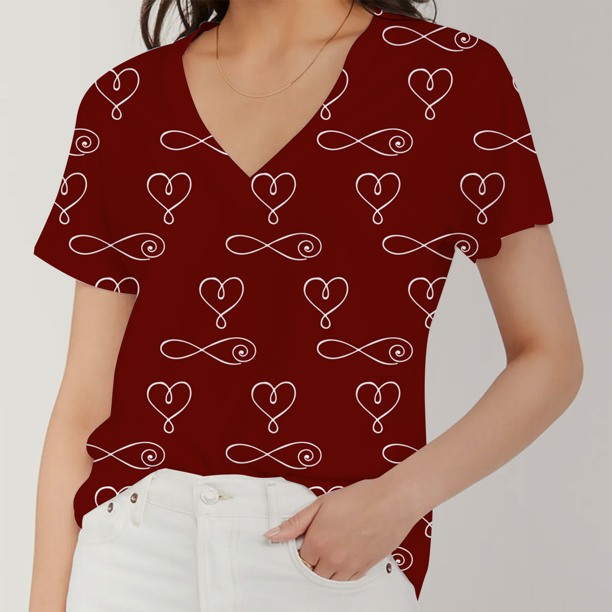 Bohemian With Hearts And Signs Of Infinity V-Neck Women's T-Shirt