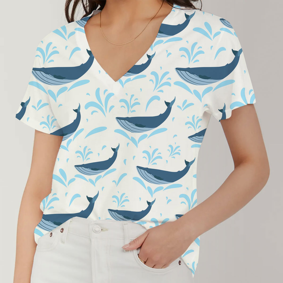 Brething Blue Whale V-Neck Women's T-Shirt
