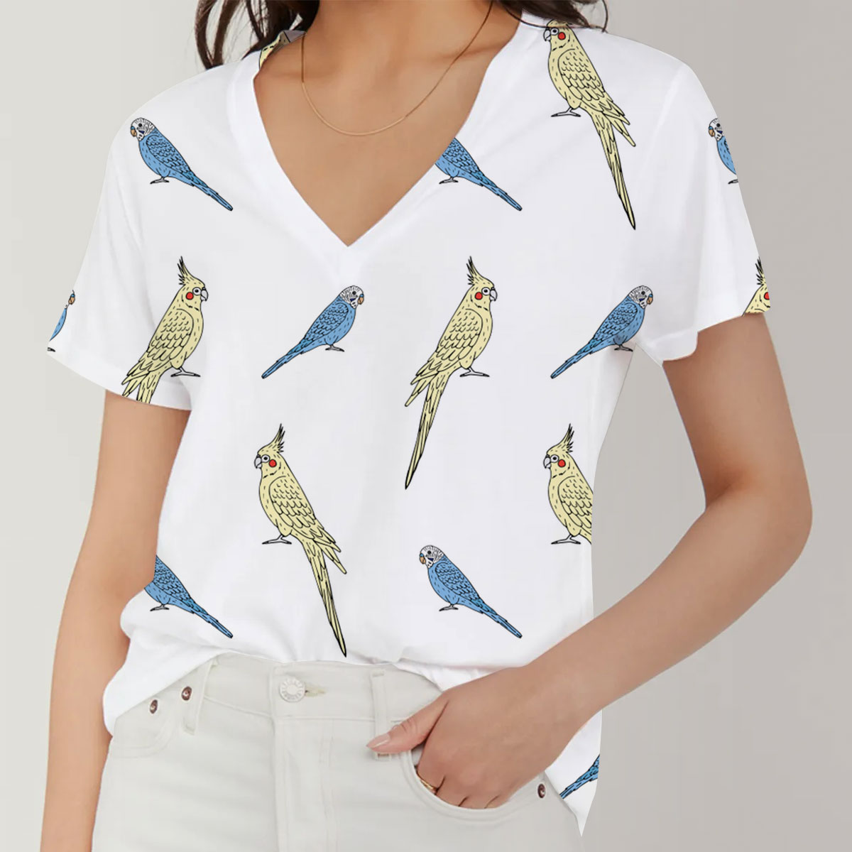 Budgie And Cockatiel V-Neck Women's T-Shirt