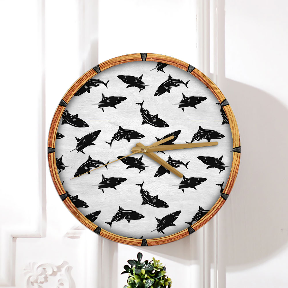 Black Great White Shark Wall Clock