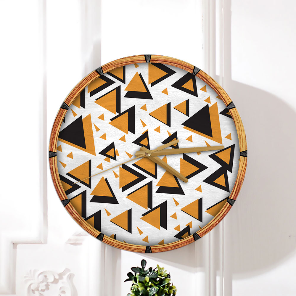 Black Orange Minimalist With Geometric Shapes Wall Clock