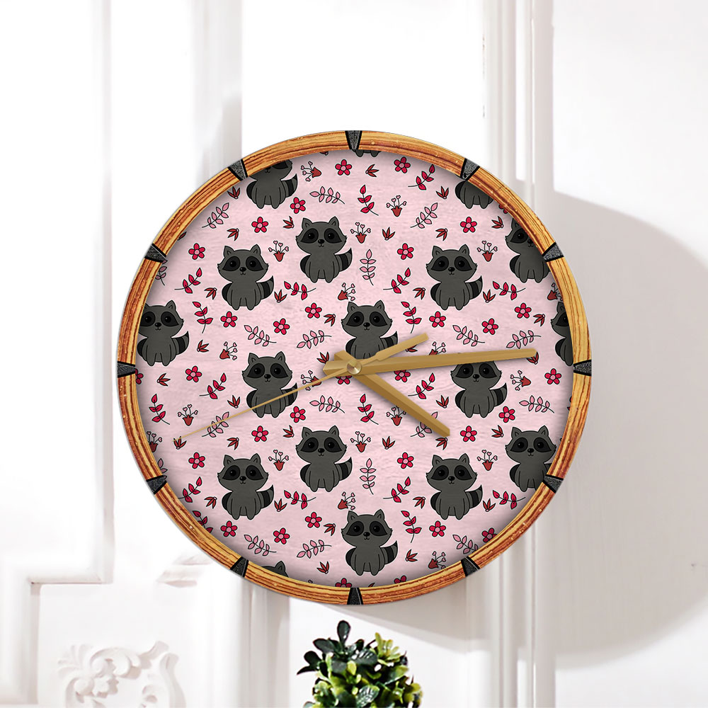 Black Raccoon Pink Wall Clock
