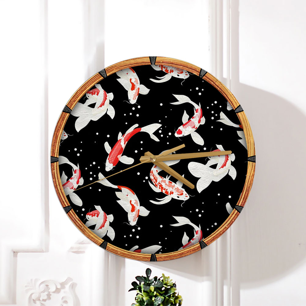 Black Water Koi Fish Wall Clock