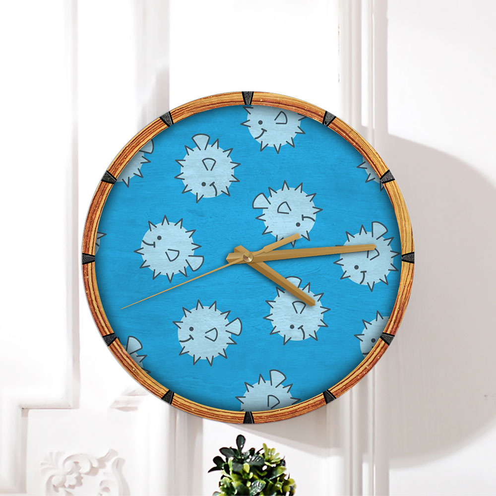 Blue Cartoon Puffer Fish Wall Clock