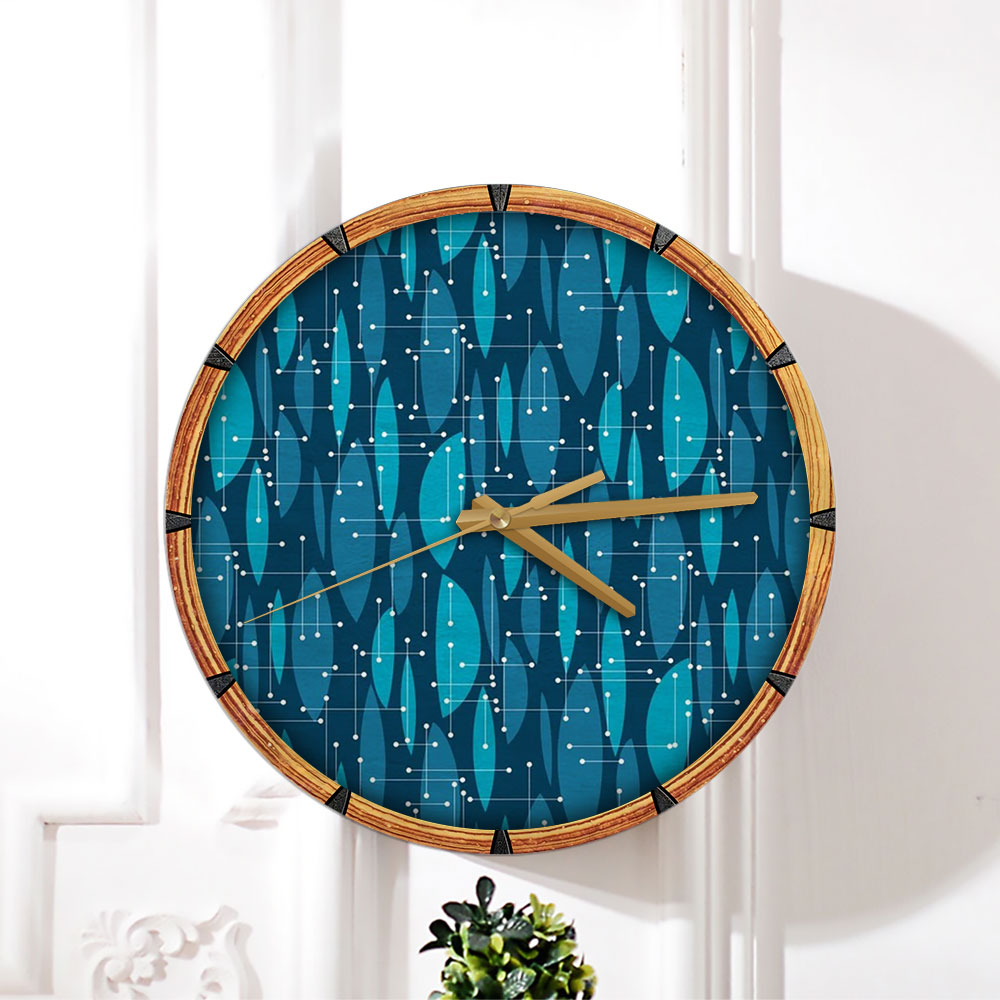 Blue Color Abstract Mid Century Wall Clock