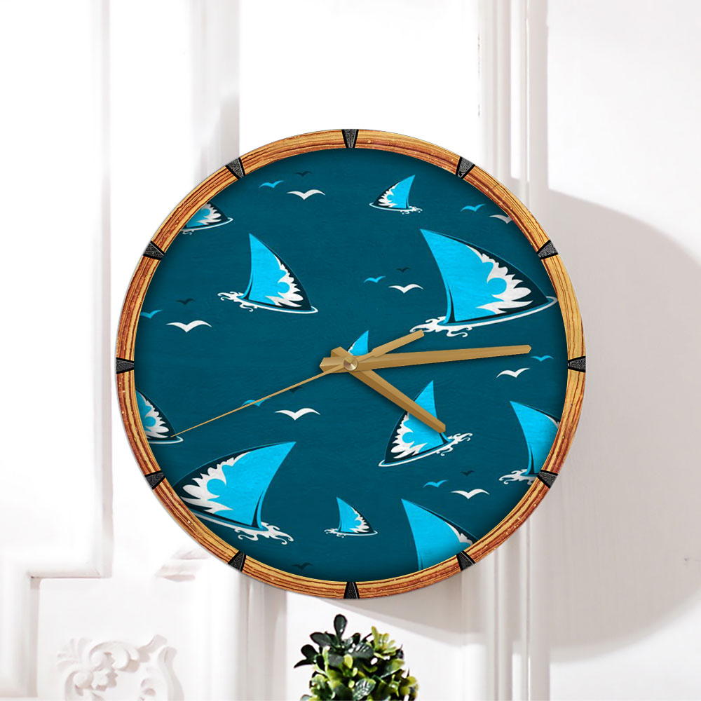 Blue Great White Shark Fin Wall Clock