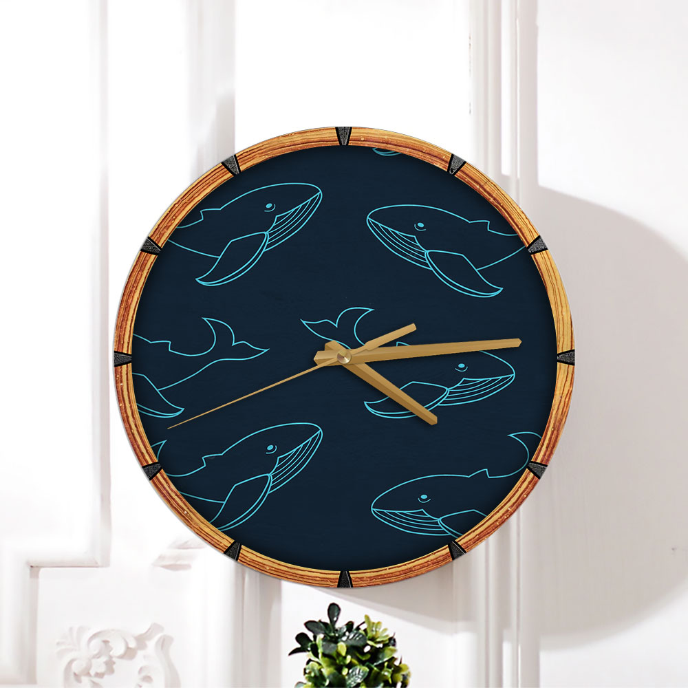 Blue Light Blue Whale Wall Clock