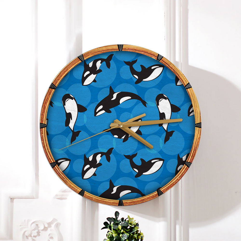 Blue Ocean Orca Monogram Wall Clock