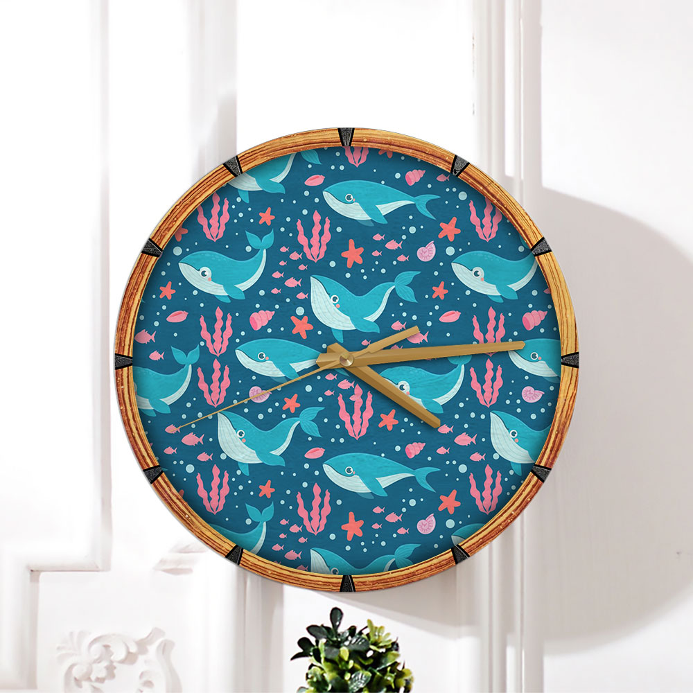 Blue Whale Pink Fish Wall Clock
