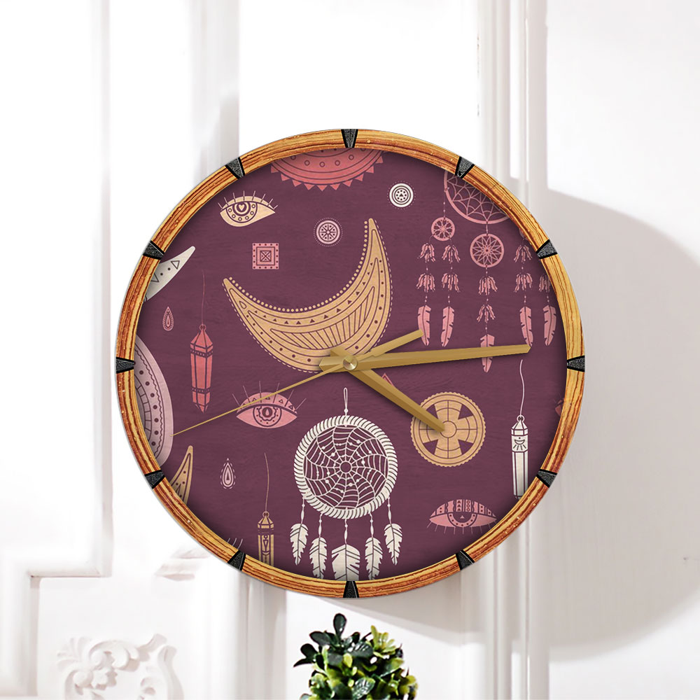 Bohemian With Dreamcatcher And Moon Wall Clock