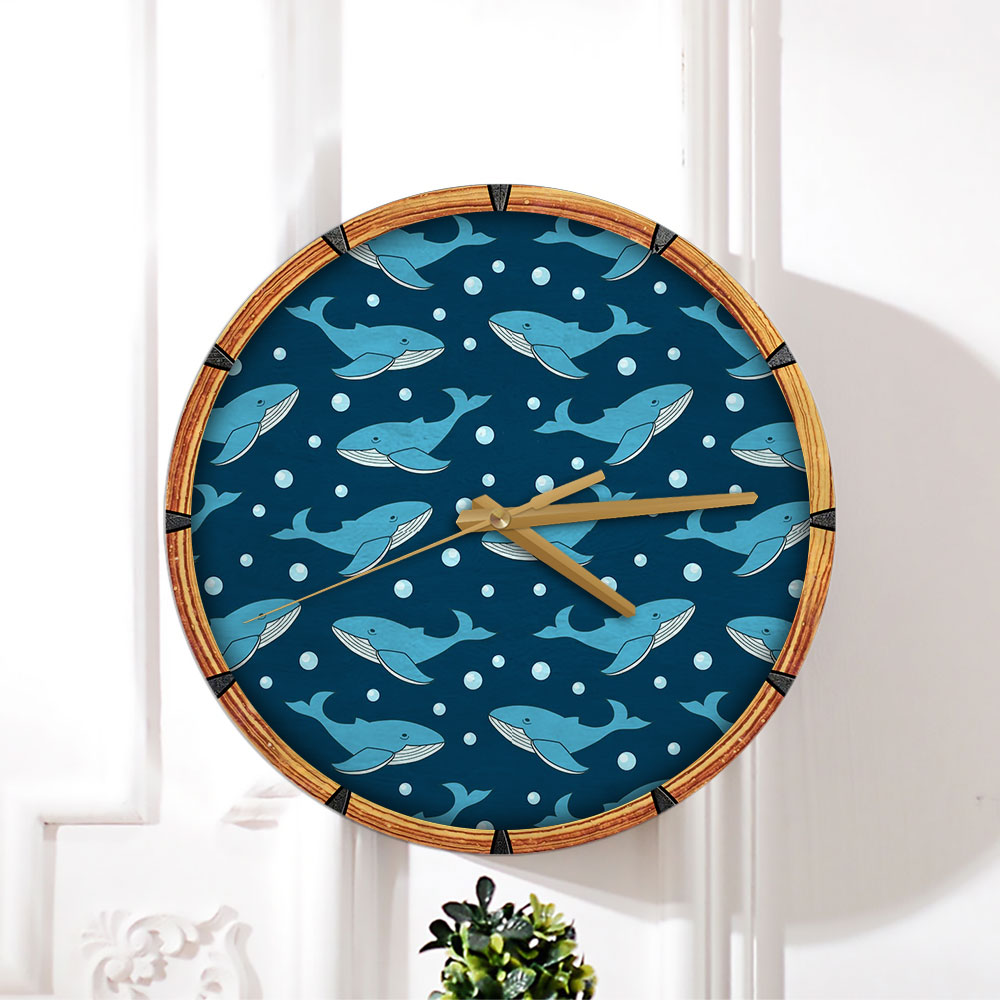 Bubble Blue Whale Monogram Wall Clock