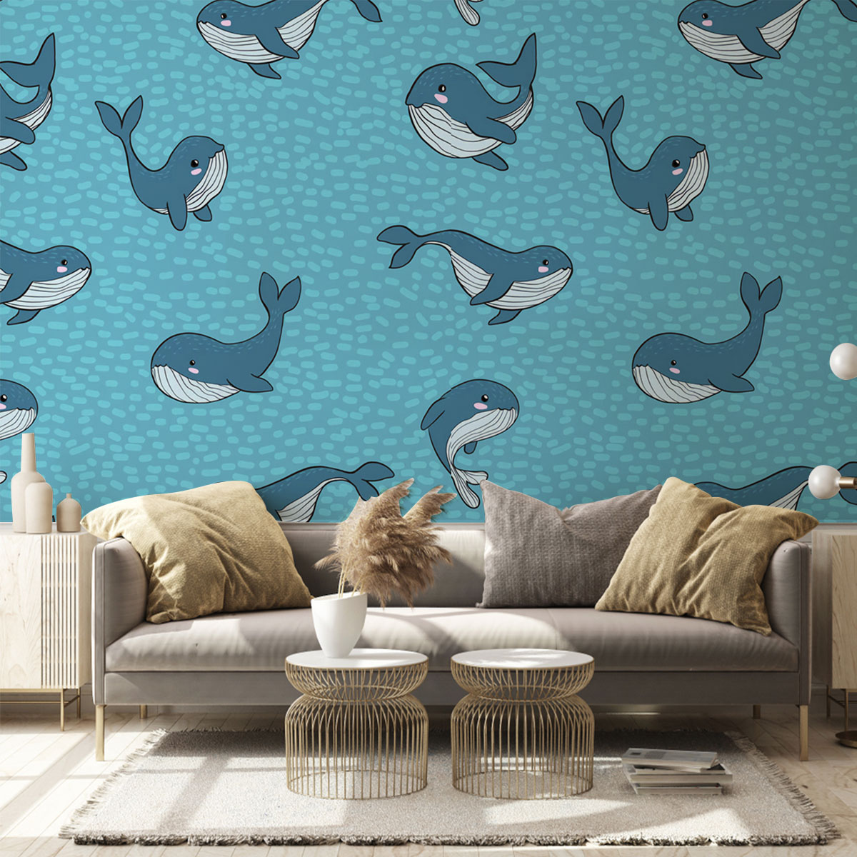 Adorable Blue Whale Wall Mural