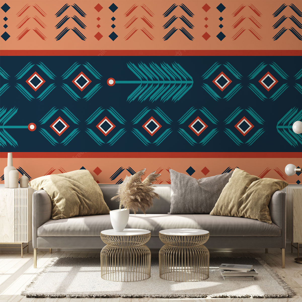Aztec With Bohemian Stripes Abstract Wall Mural