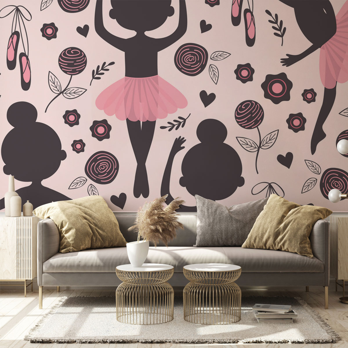 Black And Pink Ballet Wall Mural