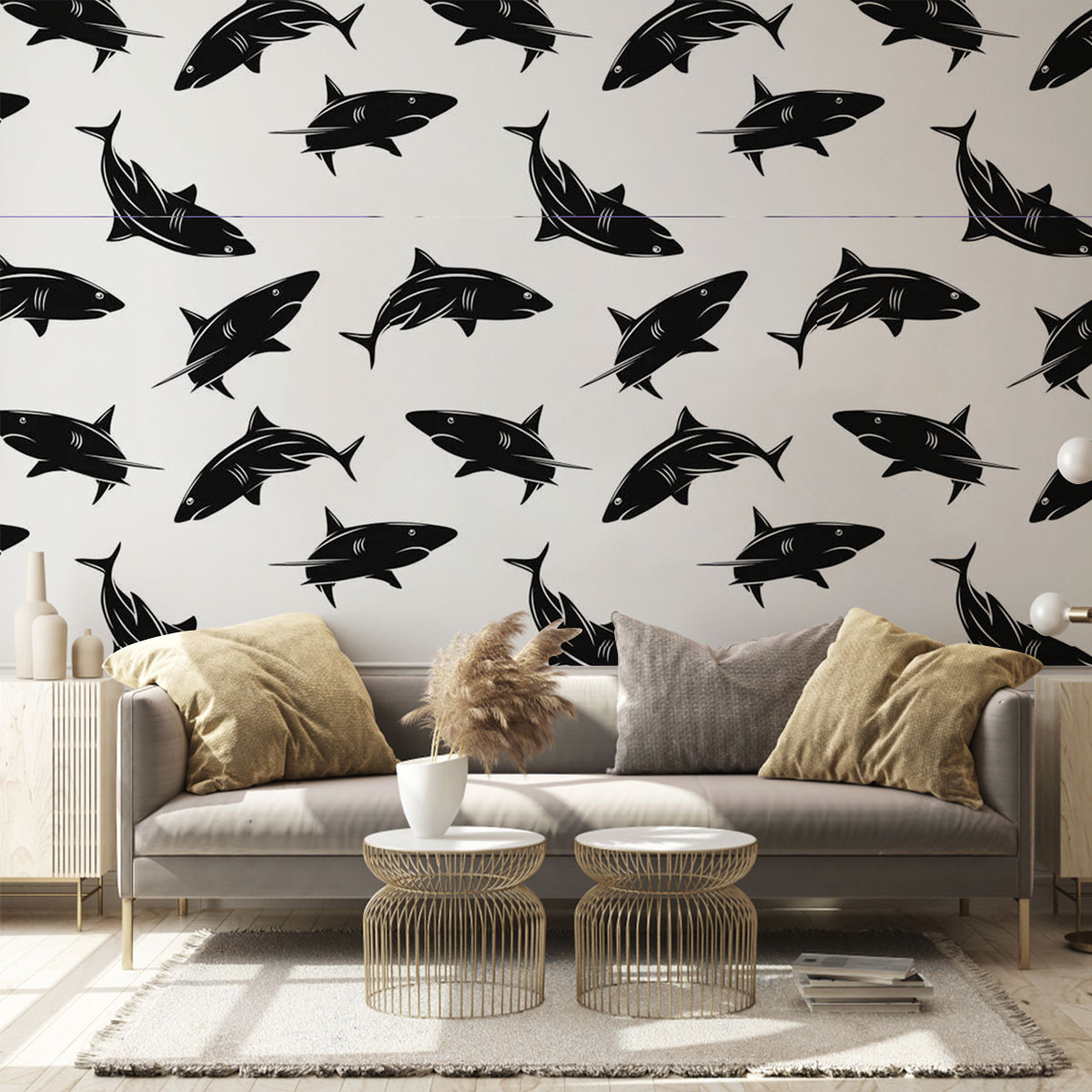 Black Great White Shark Wall Mural
