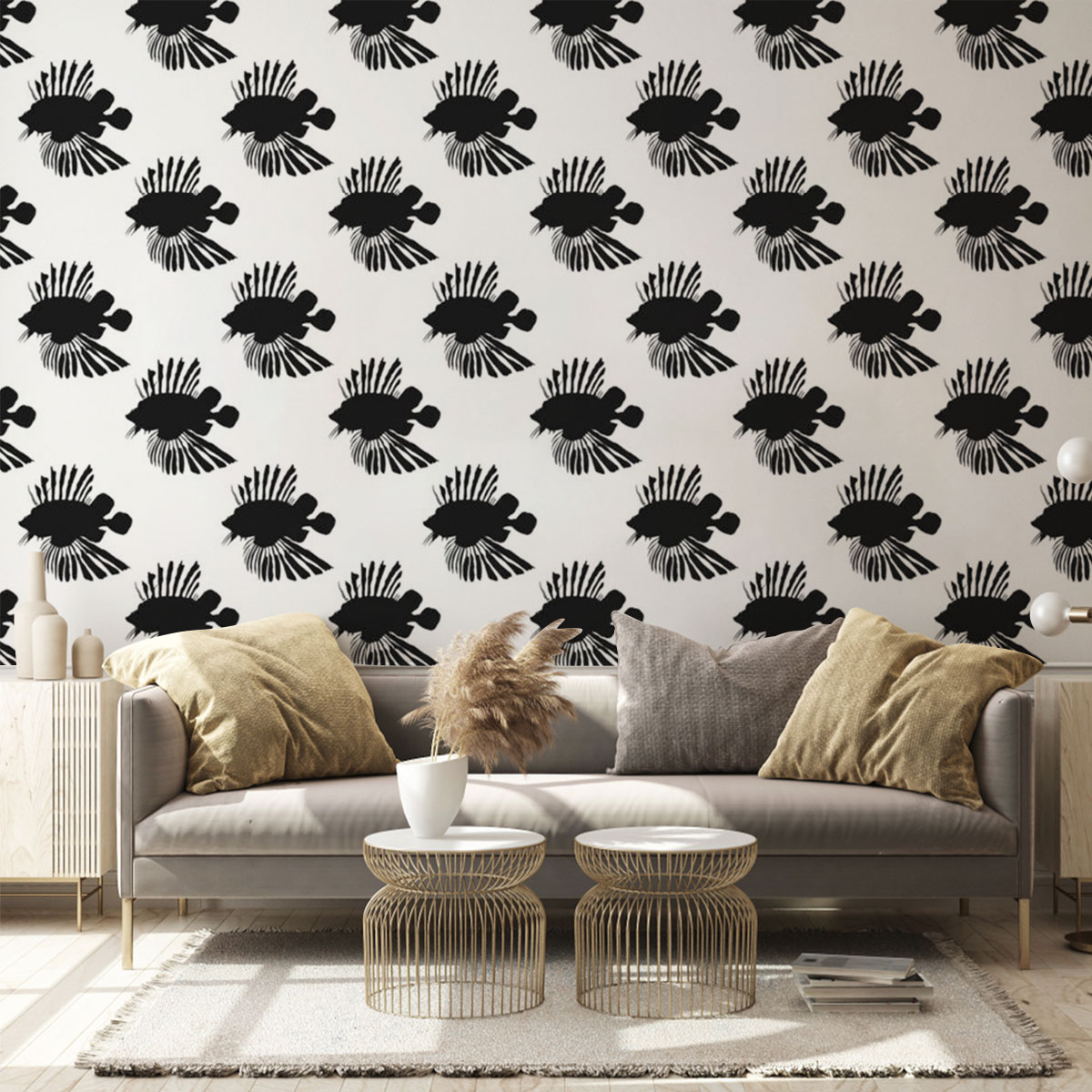 Black Lionfish On White Wall Mural