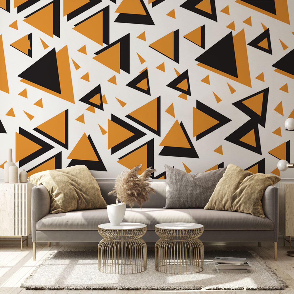 Black Orange Minimalist With Geometric Shapes Wall Mural