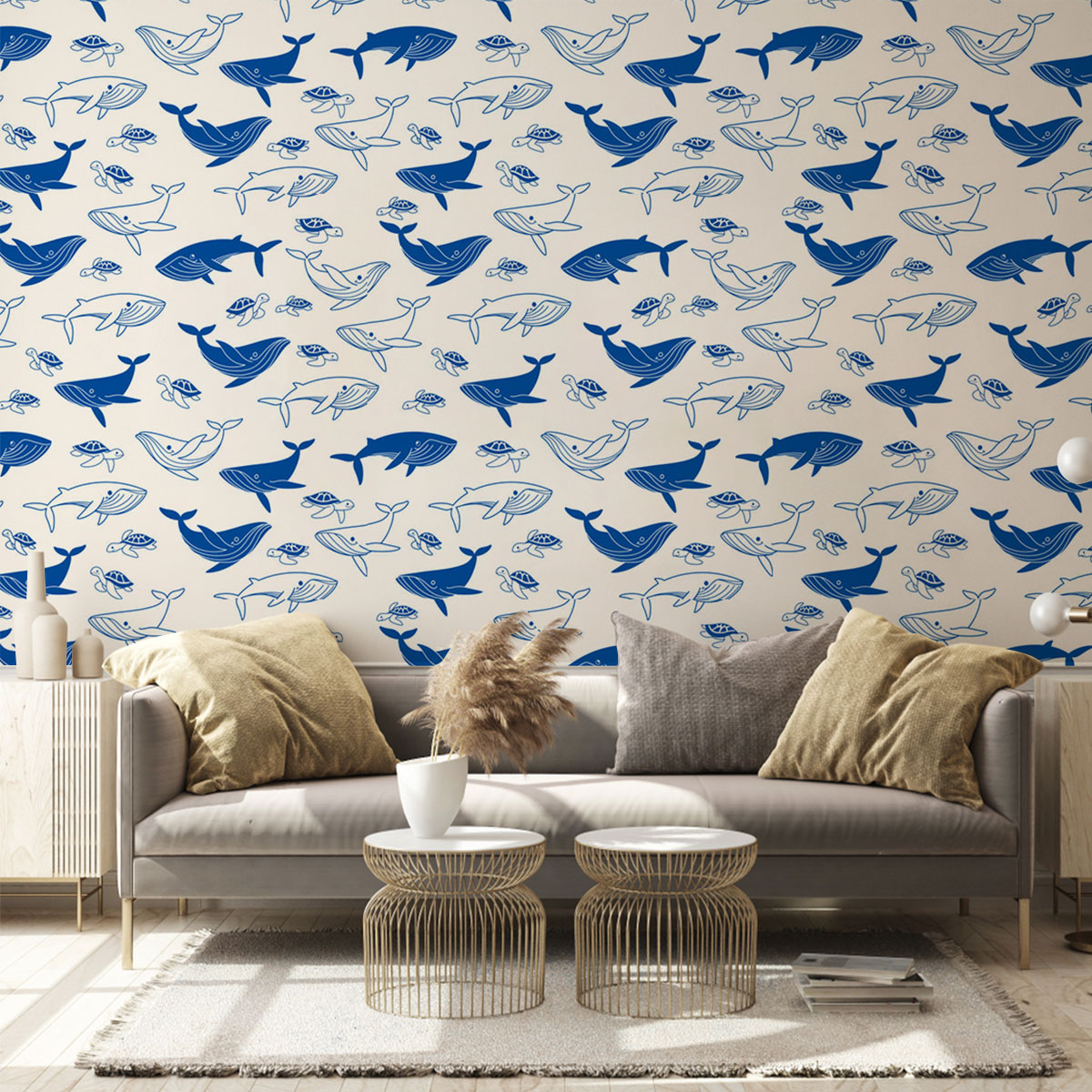 Blue Whale And White Wall Mural