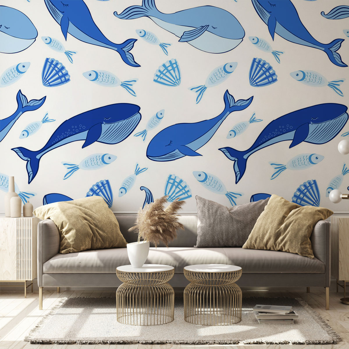 Blue Whale Monogram Wall Mural