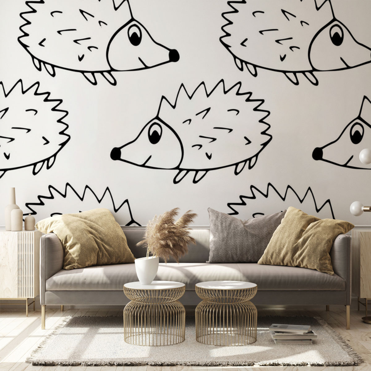 BnW Hedgehog Wall Mural