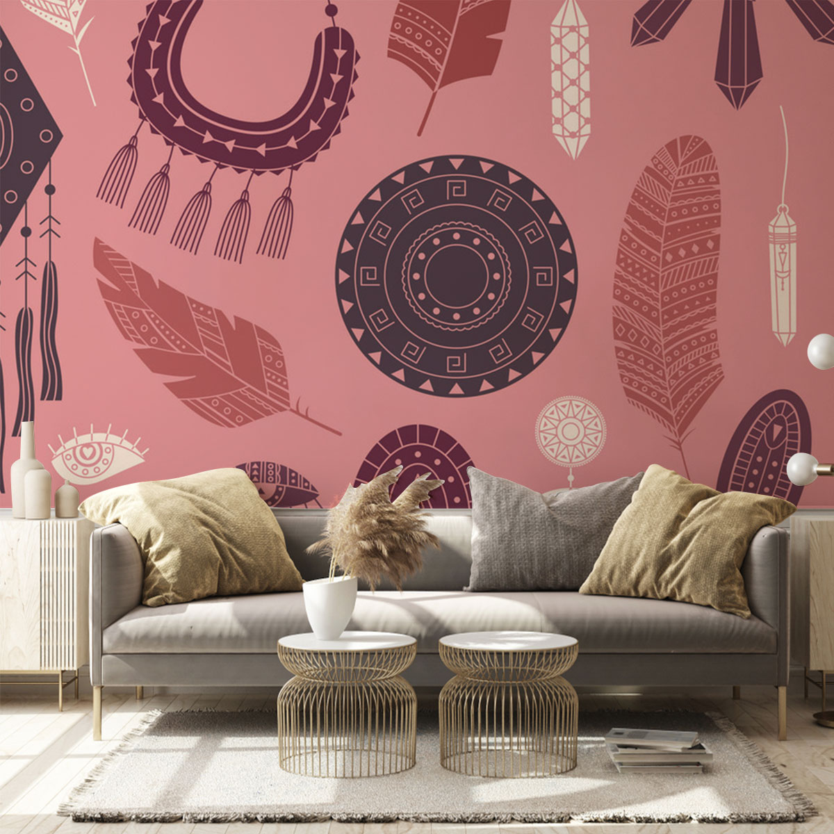 Bohemian On Pink Wall Mural