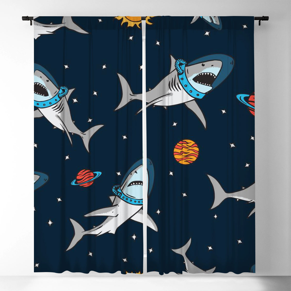 Astronaut Great White Shark Window Curtain